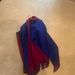 Blue and Red Fringed Shawl